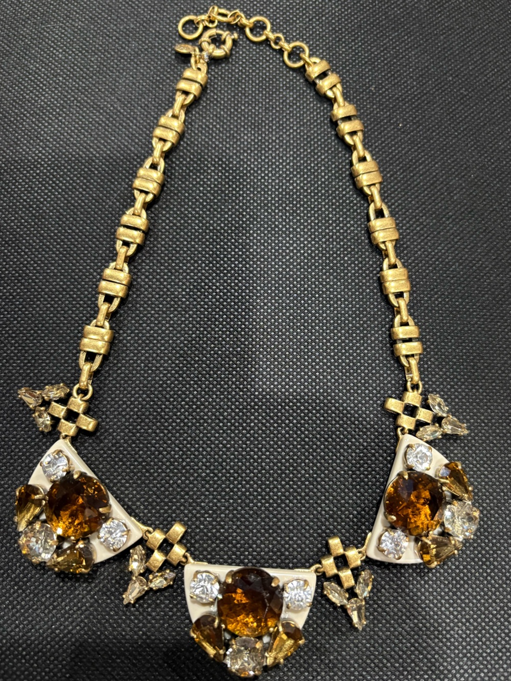 J.Crew Gold-Tone Necklace with Amber and Clear Crystals - Women Jewelry